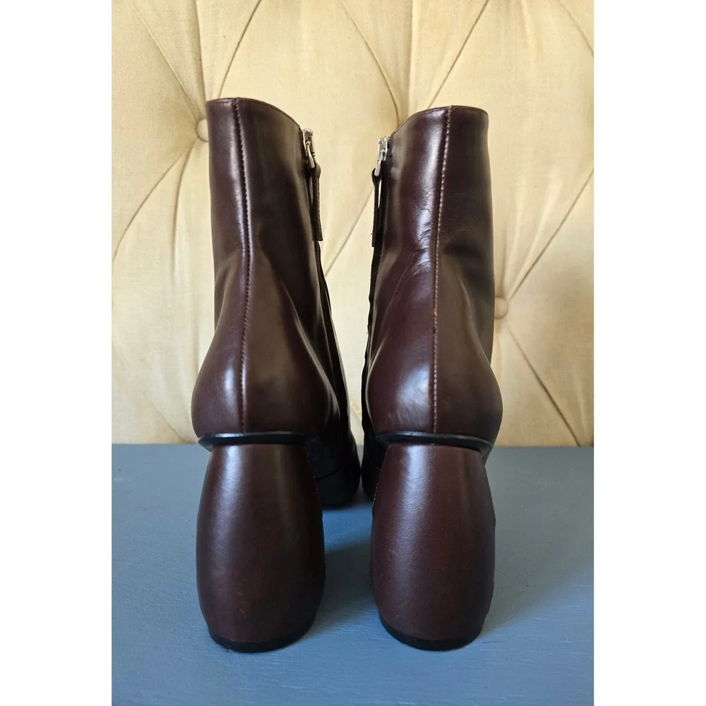 CARVEN Brown Leather Ankle Boots Geometric Sculpted Heel Size EU 39 - Picture 4 of 7